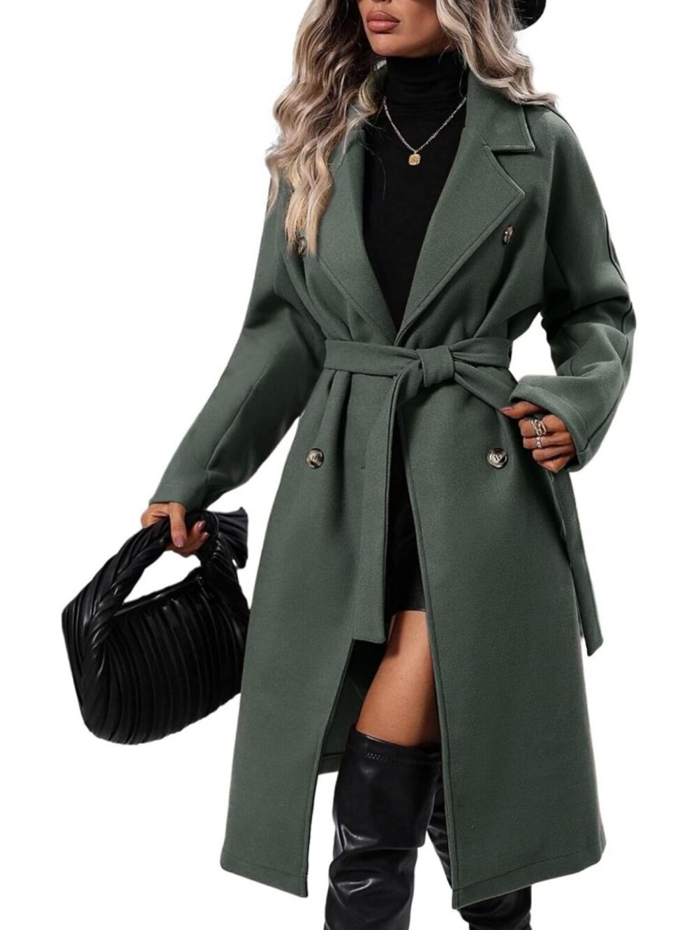 Women's Dark gray Lapel Collar Cuff Sleeve Button Down Closure Long Trench Coats